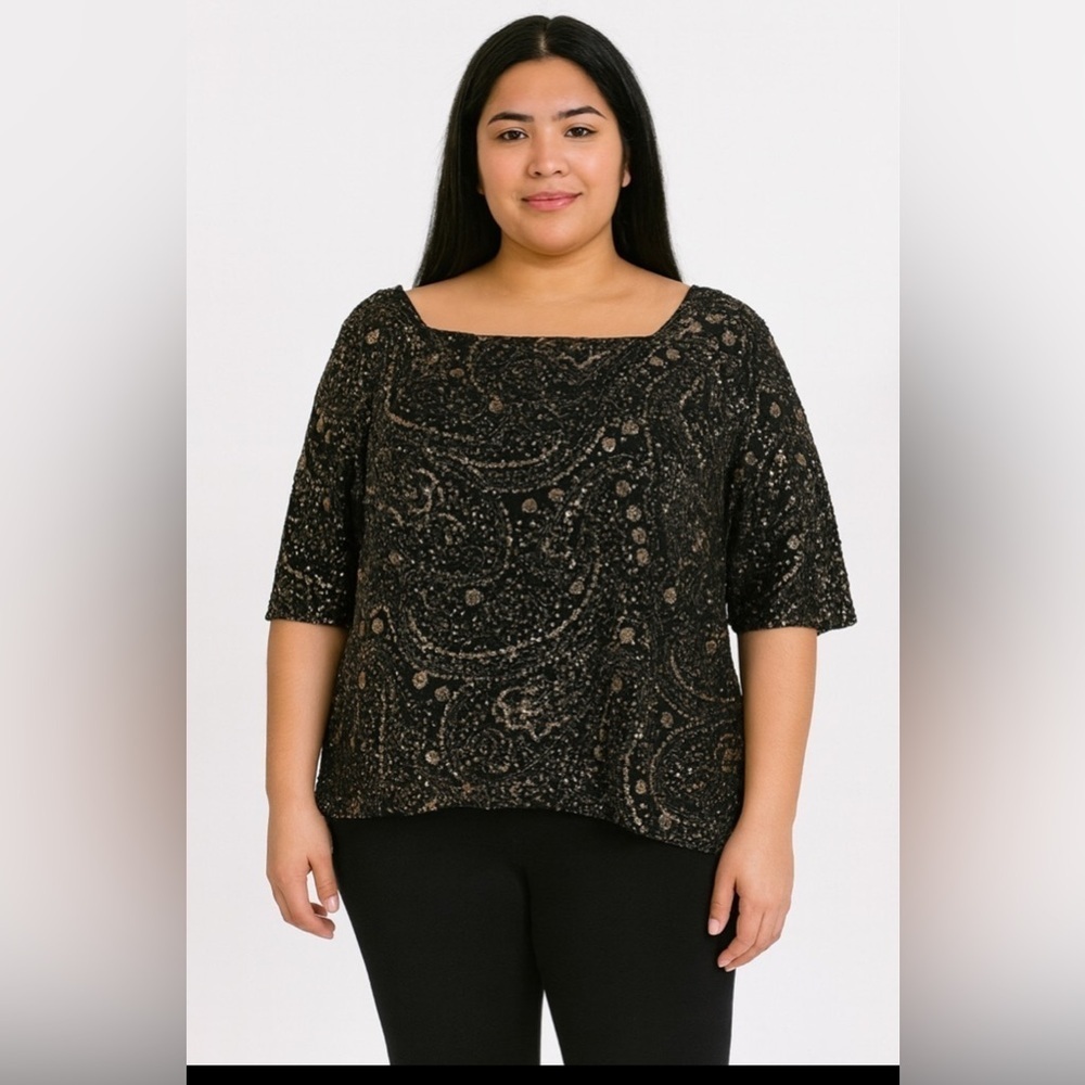JBS Black Rose Gold Sparkle Blouse Size 3X